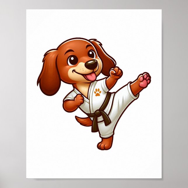 Dachshund karate martial arts high kick poster (Front)