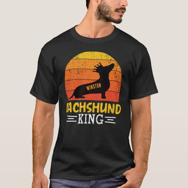 Dachshund King – Vintage Sunset Crowned Doxie T-Shirt (Front)
