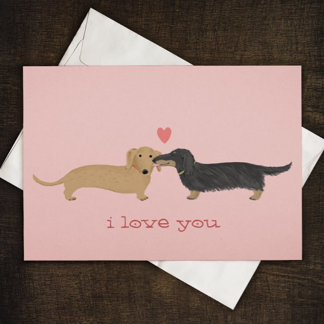 Dachshund Kiss Wiener Dogs Love Valentine Card (Creator Uploaded)
