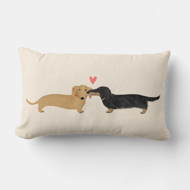 Dachshund Kiss with Heart | Cute Wiener Dogs Lumbar Cushion (Front)