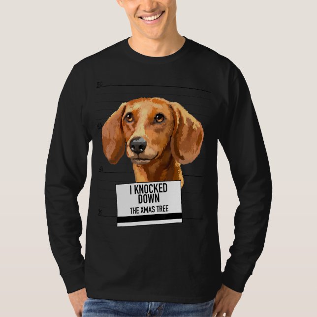Dachshund Knocked Down Xmas Tree T-Shirt (Front)