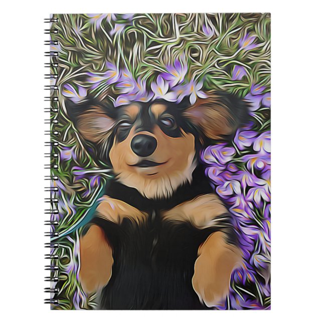 Dachshund Laying In Purple Flowers Notebook (Front)