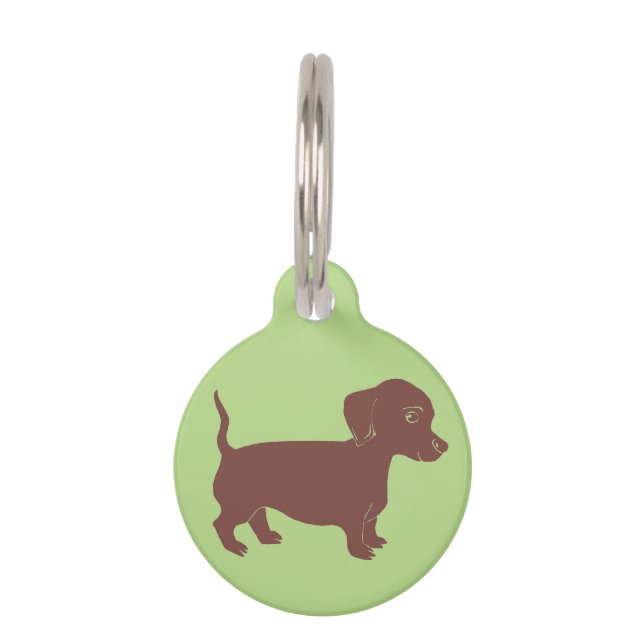 Dachshund Light Green Custom Round Dog Name Tag (Front)