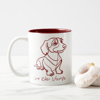 Dachshund Line Art - Low Rider Lifestyle Two-Tone Coffee Mug