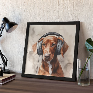 Dachshund listening to headphones poster