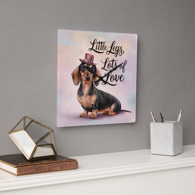 Dachshund Little Legs Lots of Love Square Wall Clock (Office)