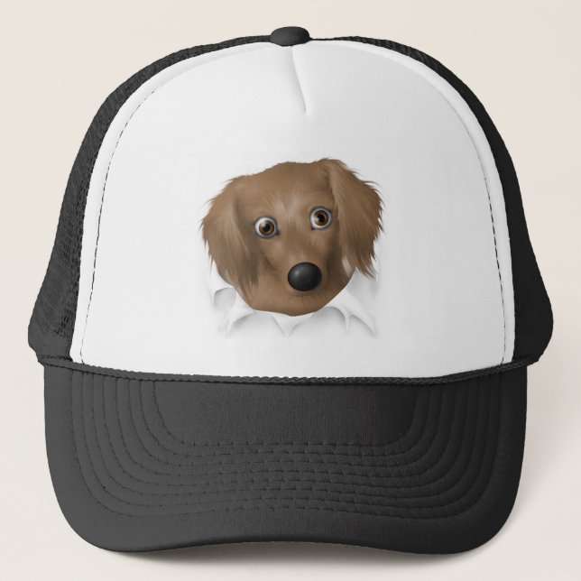 Dachshund (Long Hair) Busting Out Trucker Hat (Front)