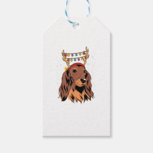Dachshund Long Hair Reindeer Christmas Tree Lights Gift Tags