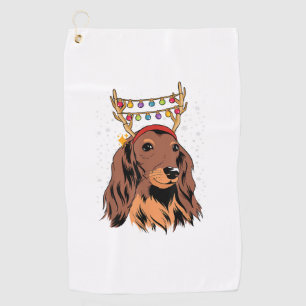 Dachshund Long Hair Reindeer Christmas Tree Lights Golf Towel