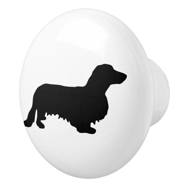 Dachshund Long Hair - Silhouette 1 Ceramic Knob (Right)