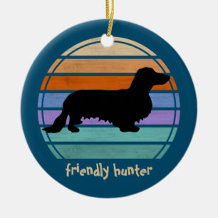 Dachshund Long Hair - Silhouette 1 Ceramic Tree Decoration