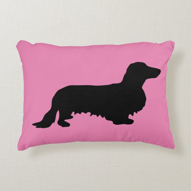 Dachshund Long Hair - Silhouette 1 Decorative Cushion (Front)
