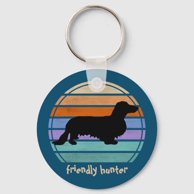 Dachshund Long Hair - Silhouette 1 Key Ring (Front)