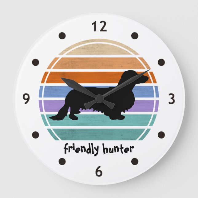 Dachshund Long Hair - Silhouette 1 Large Clock (Front)