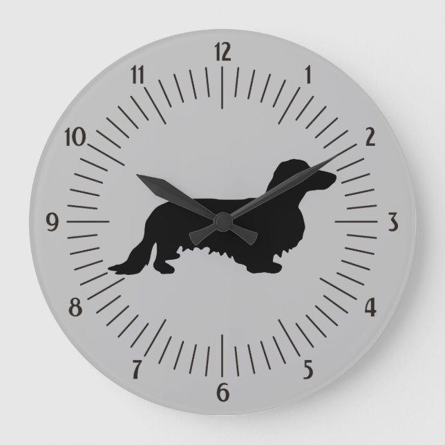 Dachshund Long Hair - Silhouette 1 Large Clock (Front)