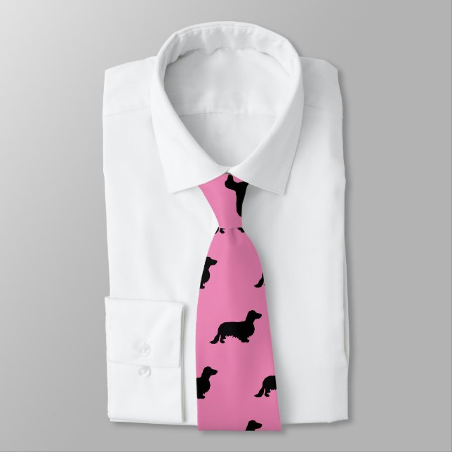 Dachshund Long Hair - Silhouette 1 Tie (Tied)