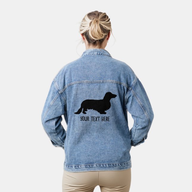 Dachshund Long Hair - Silhouette 1 + your text Denim Jacket (Model)