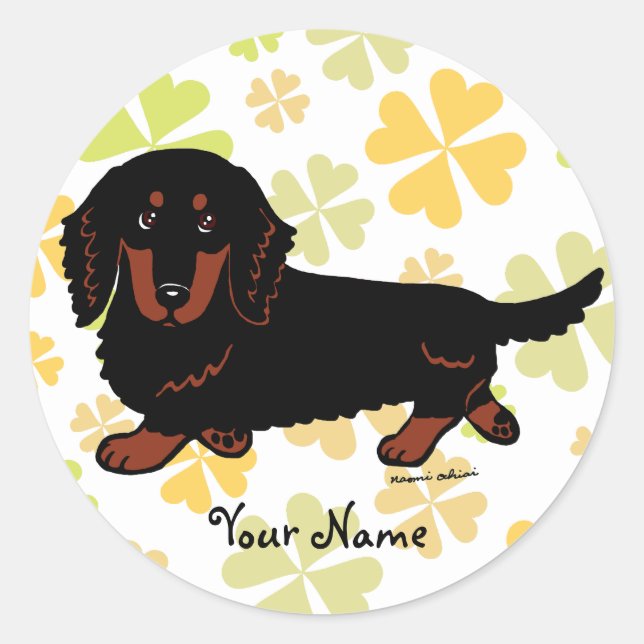 Dachshund Long Haired Black and Tan Classic Round Sticker (Front)