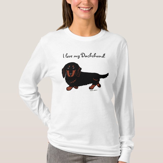 Dachshund Long Haired Black and Tan T-Shirt (Front)