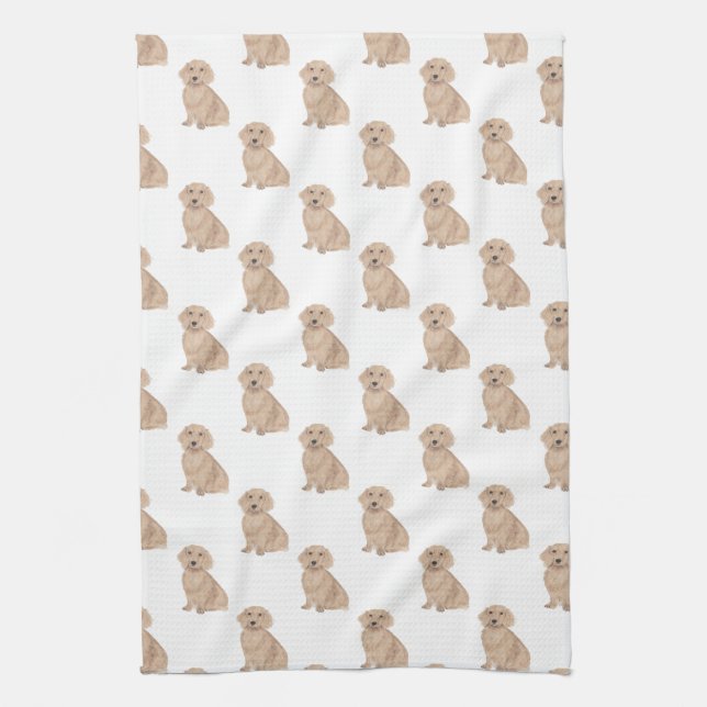 Dachshund (Long Haired, Red) Tea Towel (Vertical)
