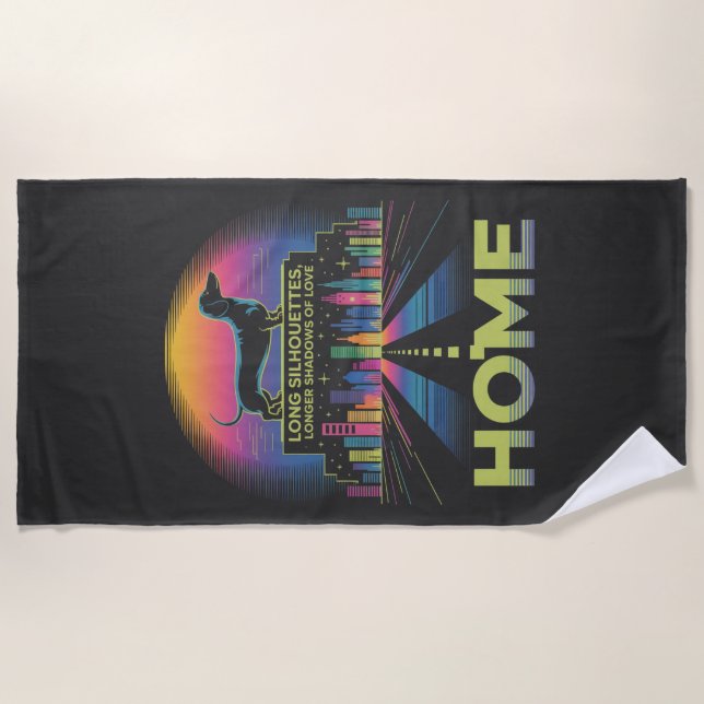 Dachshund Long Silhouettes, Longer Shadows Of Love Beach Towel (Front)