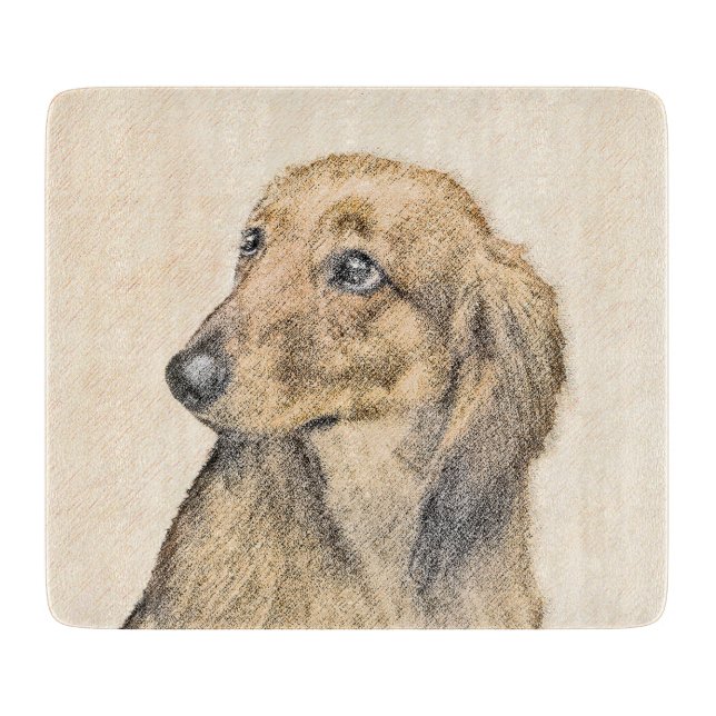 Dachshund (Longhaired) 2 Painting Original Dog Art Cutting Board (Front)