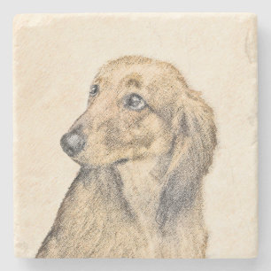 Dachshund (Longhaired) 2 Painting Original Dog Art Stone Coaster