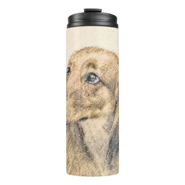 Dachshund (Longhaired) 2 Painting Original Dog Art Thermal Tumbler (Front)