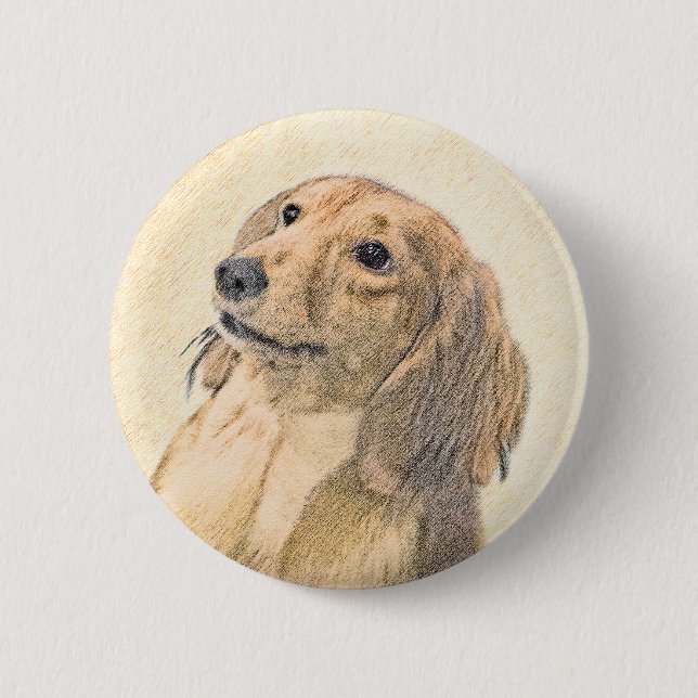 Dachshund (Longhaired) Painting - Original Dog Art 6 Cm Round Badge (Front)