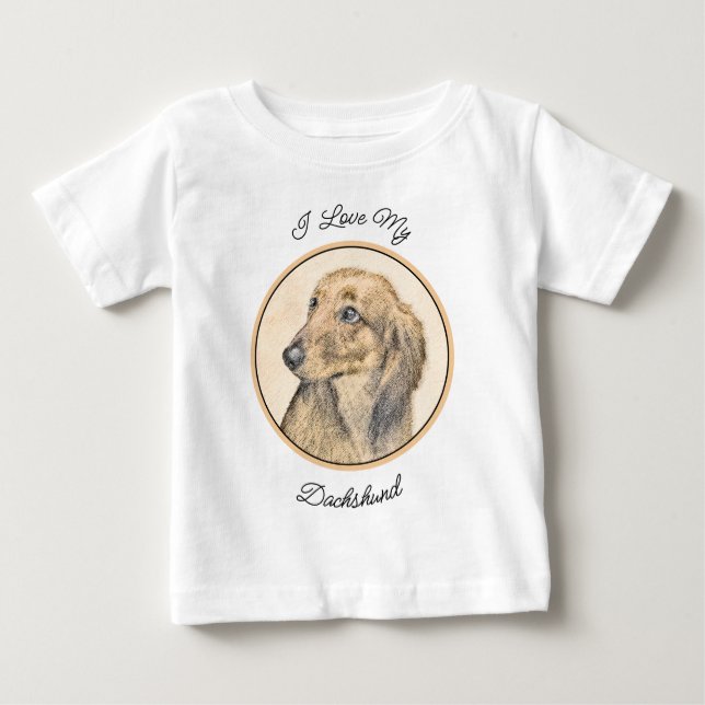 Dachshund (Longhaired) Painting - Original Dog Art Baby T-Shirt (Front)