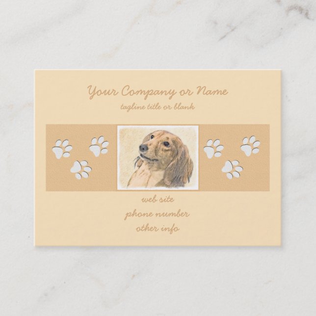 Dachshund (Longhaired) Painting - Original Dog Art Business Card (Front)