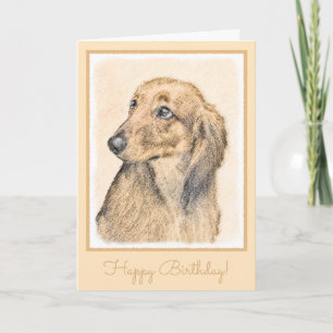 Dachshund (Longhaired) Painting - Original Dog Art Card