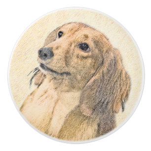 Dachshund (Longhaired) Painting - Original Dog Art Ceramic Knob