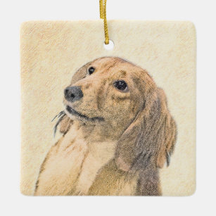 Dachshund (Longhaired) Painting - Original Dog Art Ceramic Ornament