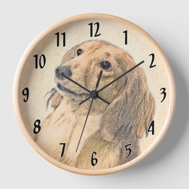 Dachshund (Longhaired) Painting - Original Dog Art Clock (Front)