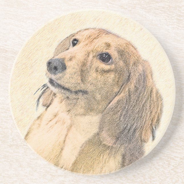 Dachshund (Longhaired) Painting - Original Dog Art Coaster (Front)