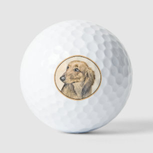 Dachshund (Longhaired) Painting - Original Dog Art Golf Balls