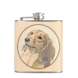 Dachshund (Longhaired) Painting - Original Dog Art Hip Flask