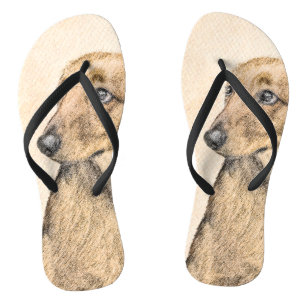 Dachshund (Longhaired) Painting - Original Dog Art Jandals