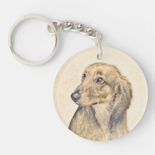 Dachshund (Longhaired) Painting - Original Dog Art Key Ring