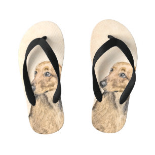 Dachshund (Longhaired) Painting - Original Dog Art Kid's Jandals