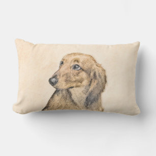 Dachshund (Longhaired) Painting - Original Dog Art Lumbar Cushion