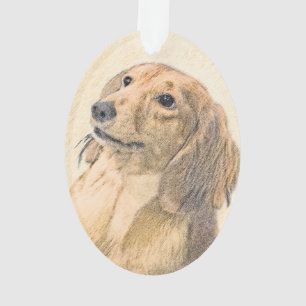 Dachshund (Longhaired) Painting - Original Dog Art Ornament