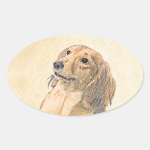 Dachshund (Longhaired) Painting - Original Dog Art Oval Sticker