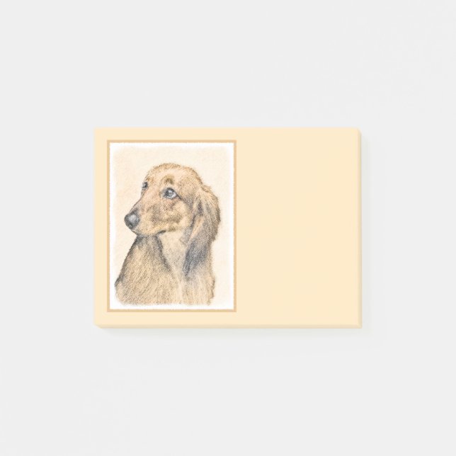 Dachshund (Longhaired) Painting - Original Dog Art Post-it Notes (Front)