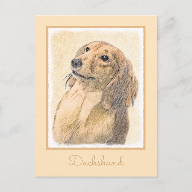 Dachshund (Longhaired) Painting - Original Dog Art Postcard (Front)