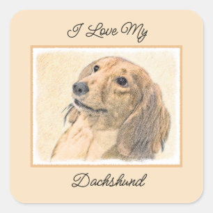 Dachshund (Longhaired) Painting - Original Dog Art Square Sticker