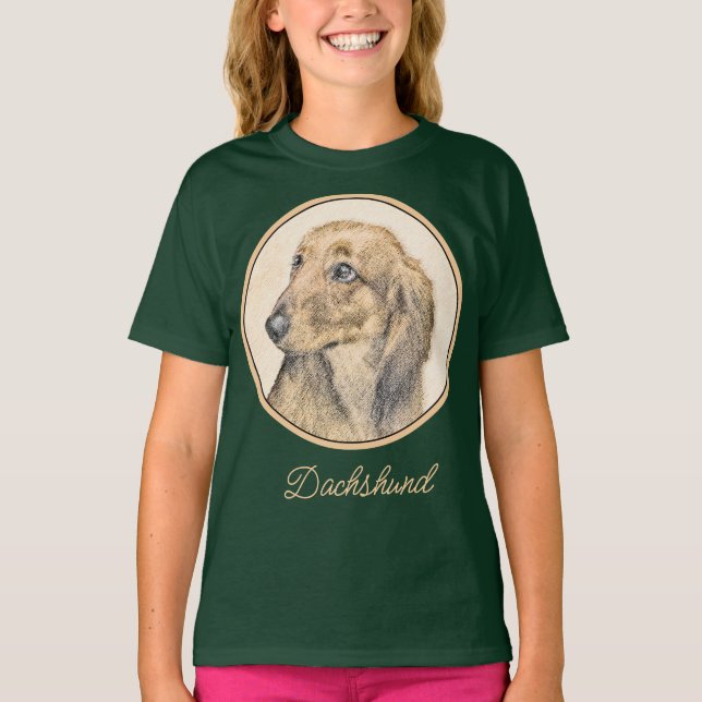 Dachshund (Longhaired) Painting - Original Dog Art T-Shirt (Front)