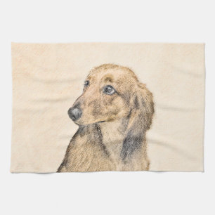 Dachshund (Longhaired) Painting - Original Dog Art Tea Towel