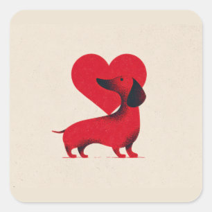 Dachshund Love – Cute Dog Heart Design Square Sticker
